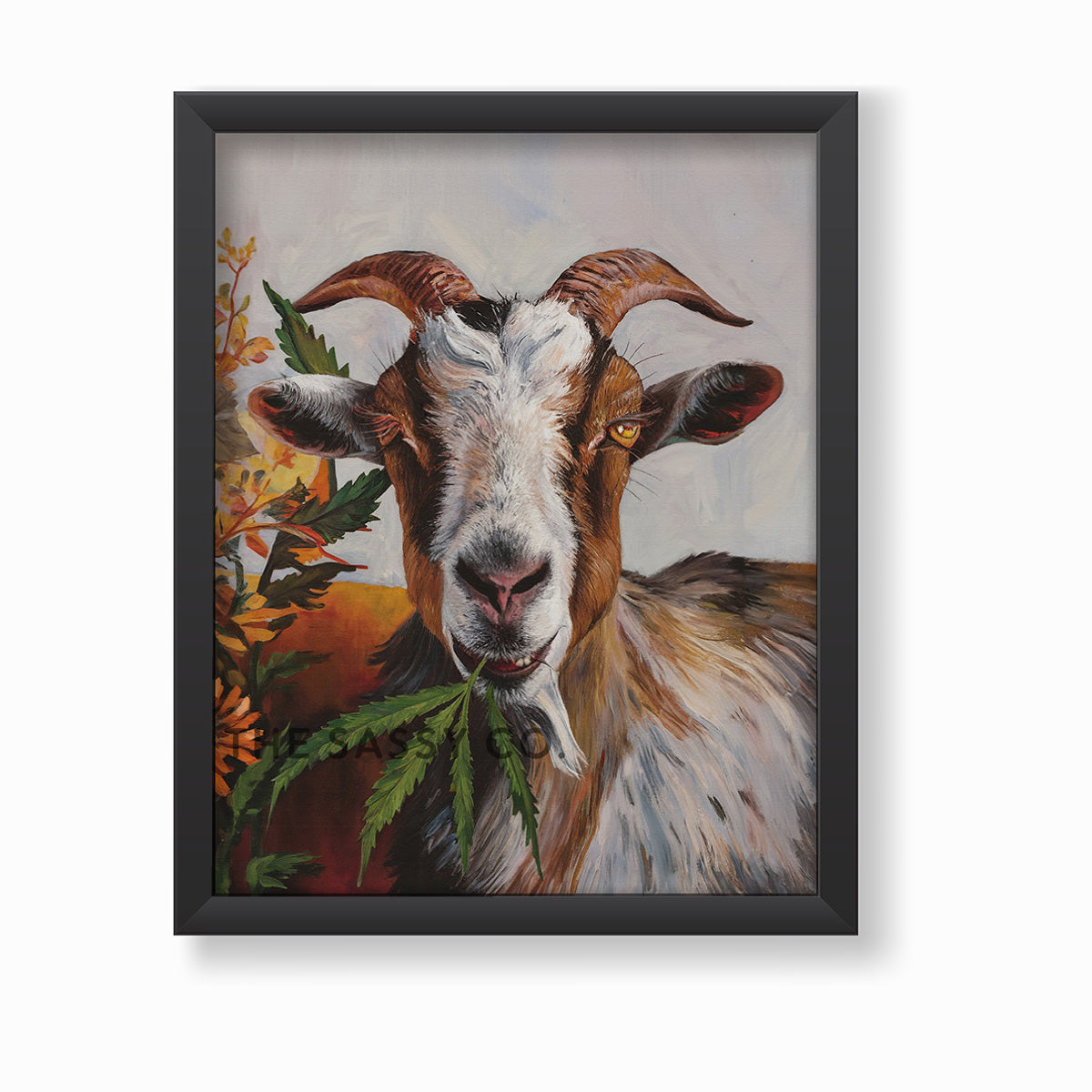 Rustic Funny farm animal, Whimsical Goat wall art painting canvas print, framed print for home decor