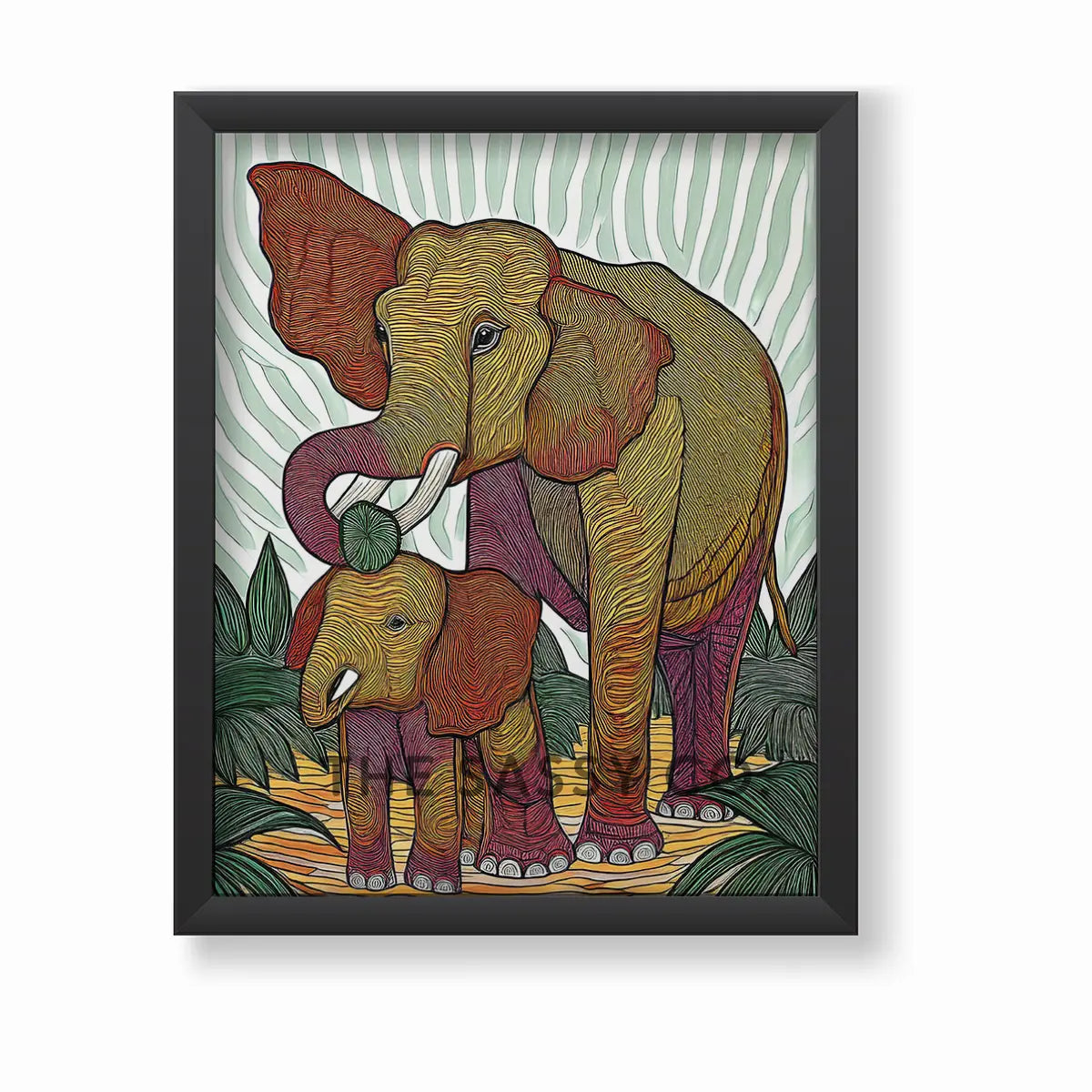 Modern abstract Elephant animal canvas painting wall art decor framed artwork for living room, bedroom decor. Green, yellow, red elephants aesthetic wall art home decor item for modern Indian home. Free Shipping. Buy best art prints, posters, modern unique artwork wall art decor shopping online in India.