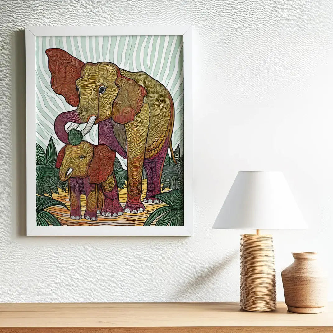 Modern abstract Elephant animal canvas painting wall art decor framed artwork for living room, bedroom decor. Green, yellow, red elephants aesthetic wall art home decor item for modern Indian home. Free Shipping. Buy best art prints, posters, modern unique artwork wall art decor shopping online in India.