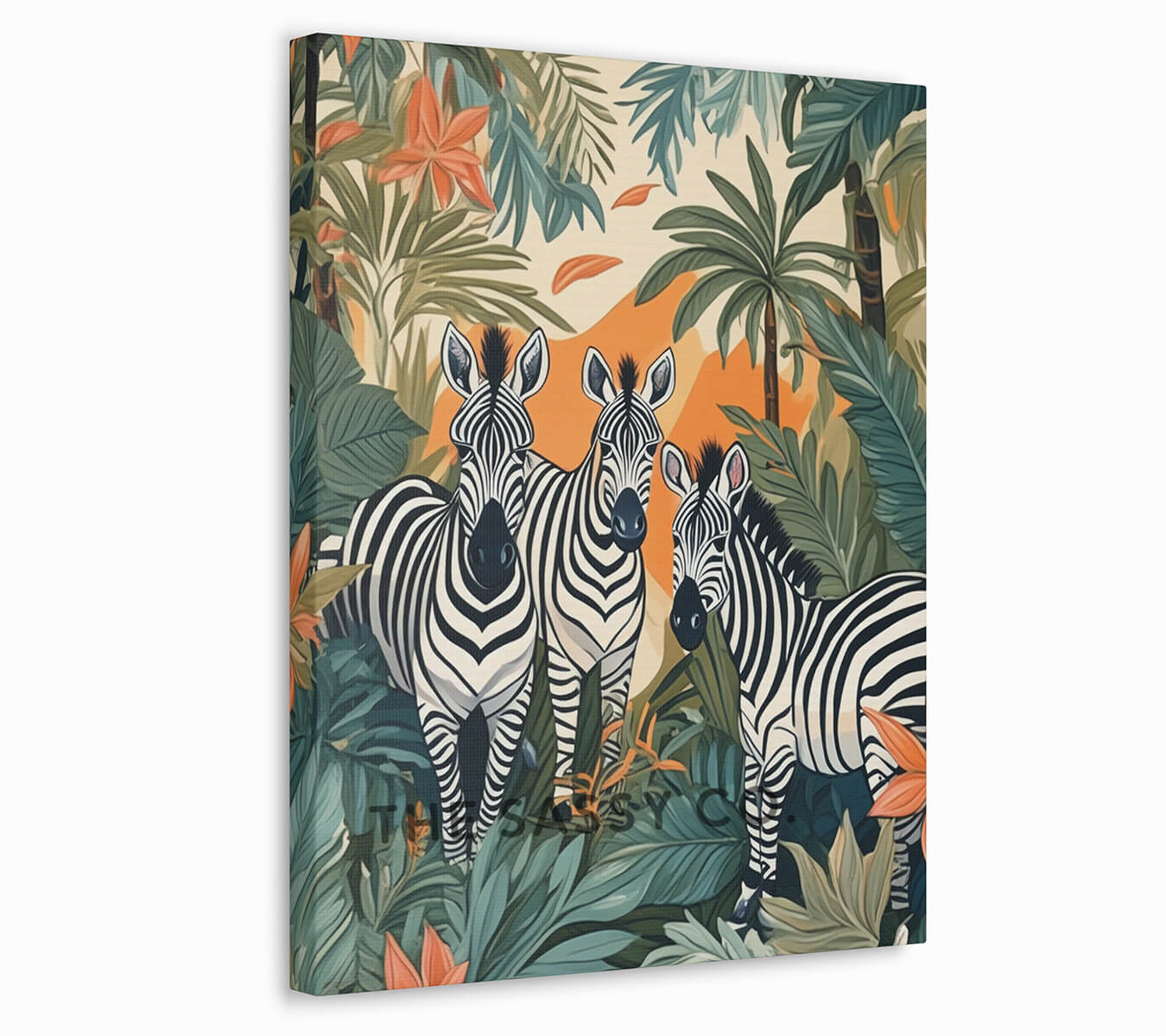 Tropical zebras, animal wall art painting canvas & framed print for bedroom, living room, home decor