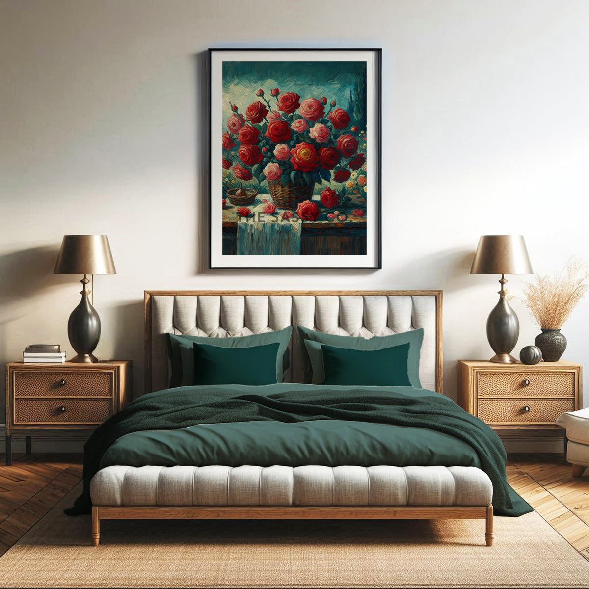 Vintage style Red pink Roses flowers floral botanical oil paint style wall art painting canvas & framed print for bedroom, living room, home decor