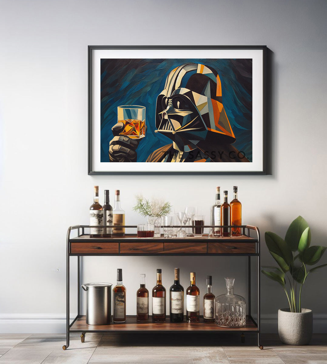 Star Wars inspired, Darth Vader with whiskey wall art painting as canvas print, framed prints for Bedroom, living room, home decor