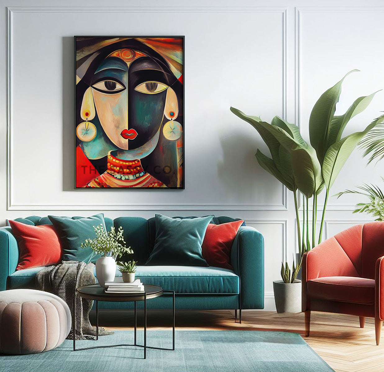 Picasso Style Indian Woman Abstract Wall Art Painting canvas print, framed print for living room and home decor