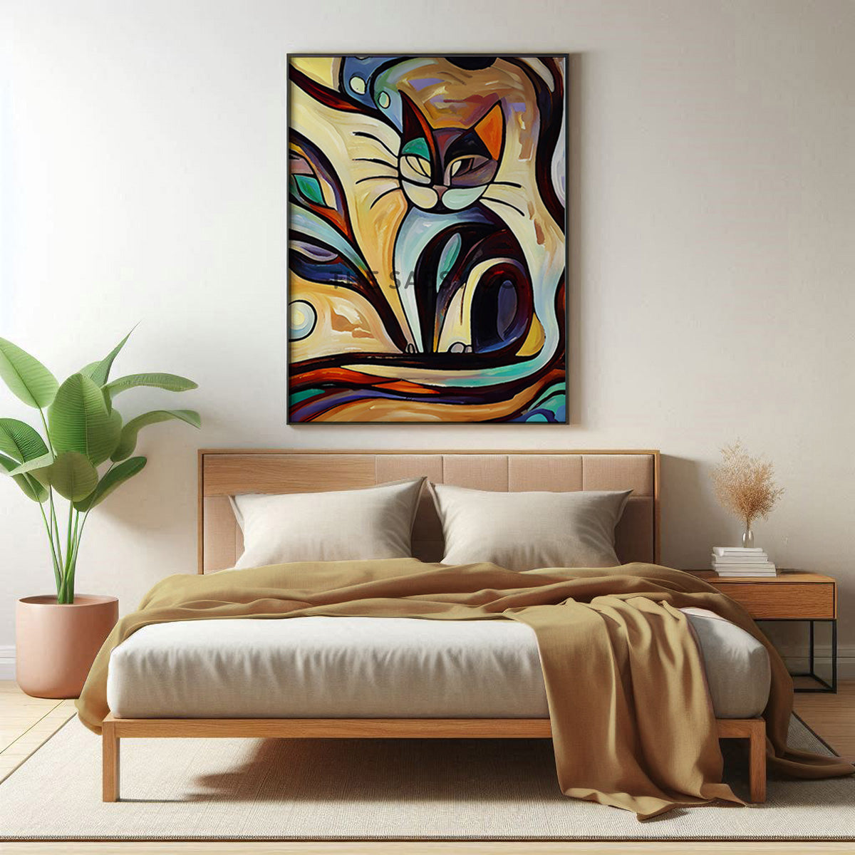 Picasso Style Abstract Cat Wall art painting canvas print, framed print for living room, bedroom, home decor