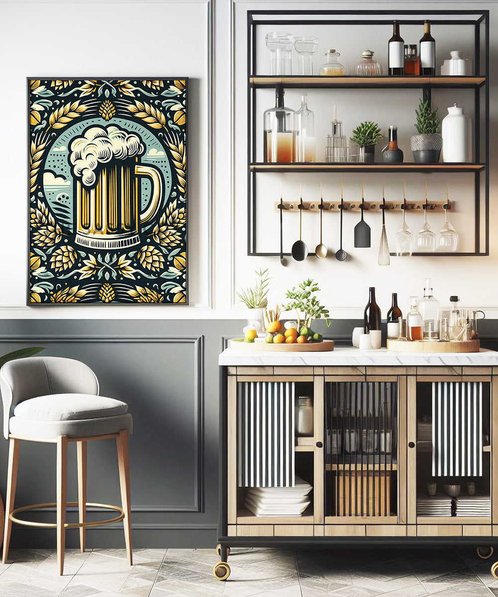 Vintage Style, Surreal Beer Wall Art Painting Canvas print, framed print for bar decor, Kitchen and dining, home decor