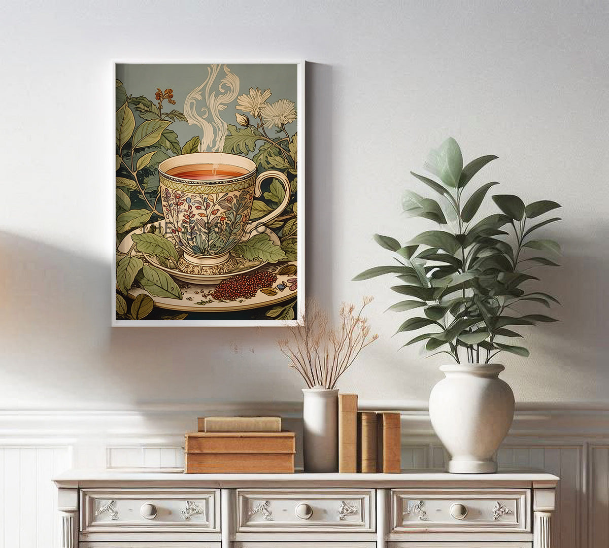 Vintage Style Tea Wall Art Painting Canvas print, framed print for kitchen, dining room, home decor