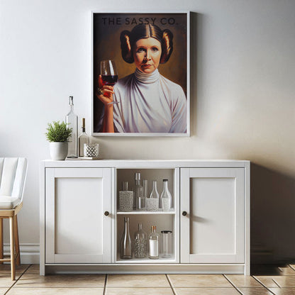 Star Wars inspired, Princess Leia with wine wall art painting, canvas & framed print for Kitchen decor, dining decor, bar art, Home decor