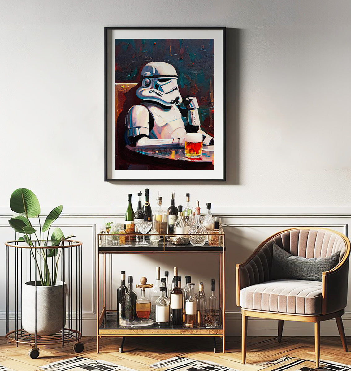Star Wars inspired, Stormtrooper with beer wall art painting canvas print, framed prints for Bedroom, living room, home decor