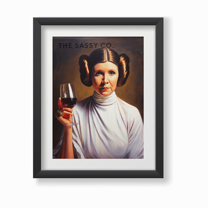 Star Wars inspired, Princess Leia with wine wall art painting, canvas & framed print for Kitchen decor, dining decor, bar art, Home decor