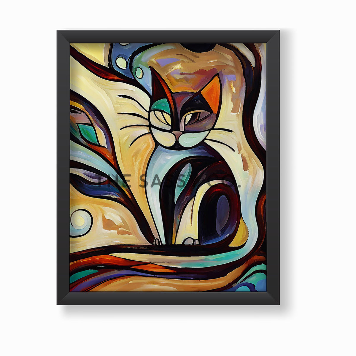 Picasso Style Abstract Cat Wall art painting canvas print, framed print for living room, bedroom, home decor