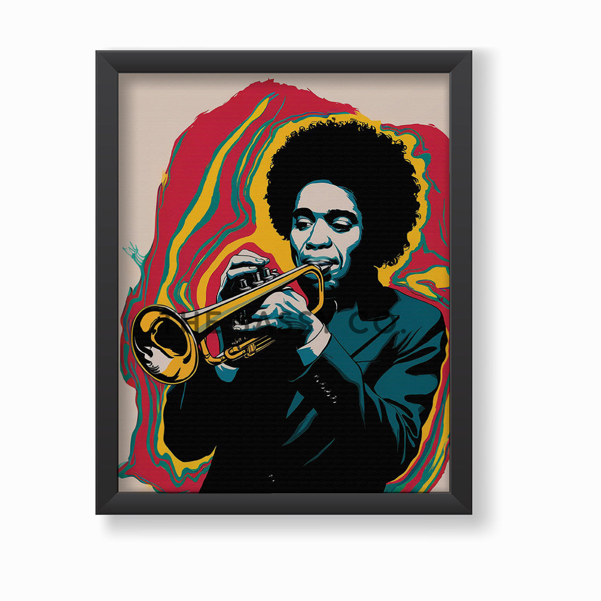 Retro pop art style, red yellow, blue jazz music wall art painting canvas & framed print for living room, home decor