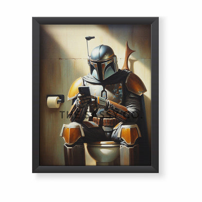 Star Wars inspired, Funny Mandalorian bathroom wall art painting canvas, framed print for bathroom decor