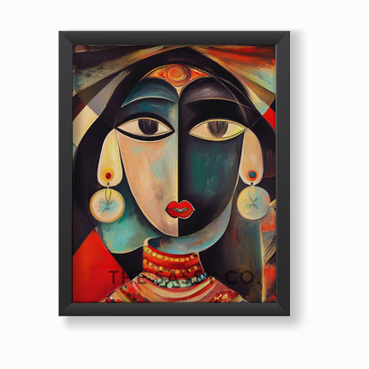 Picasso Style Indian Woman Abstract Wall Art Painting canvas print, framed print for living room and home decor
