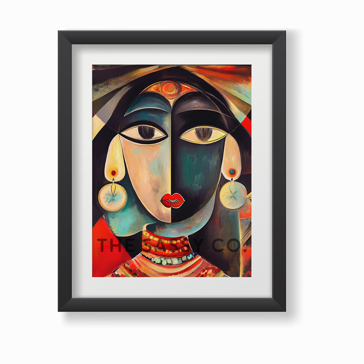 Picasso Style Indian Woman Abstract Wall Art Painting canvas print, framed print for living room and home decor