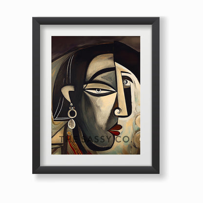 Picasso style modern woman wall art painting canvas print, framed prints for living room, home decor