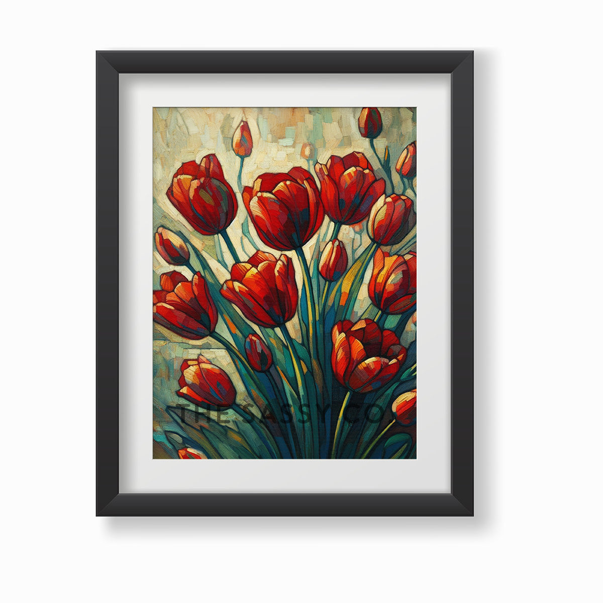 Floral red Tulips wall art painting canvas prints, framed prints bedroom wall, living room, home decor