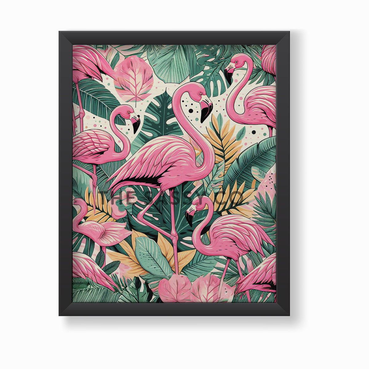 Modern pink flamingo, tropical animal wall art painting canvas print, framed print for bedroom, living room, home decor