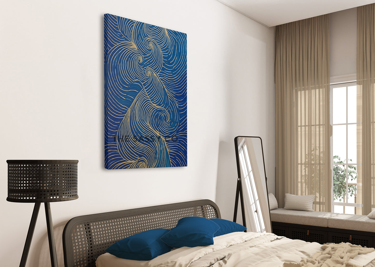 Nature inspired blue abstract wind wall art painting canvas & framed print for bedroom, living decor, office, work station, home decor