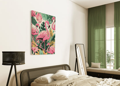 Modern pink flamingo, tropical animal wall art painting canvas print, framed print for bedroom, living room, home decor