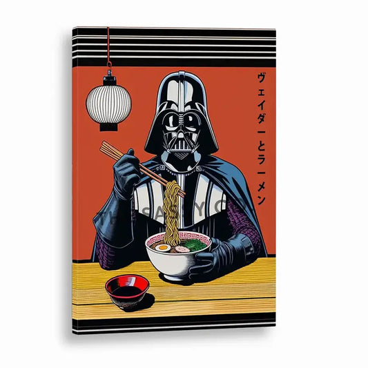 Minimalist Darth Vader ramen artwork in Japanese poster style, pop art Star Wars wall decor for kitchen, home office or game room. Funny Star wars inspired Darth Vader wall artwork poster print canvas painting. Japanese anime style wall art decor for gamers. Gift for star wars fan.