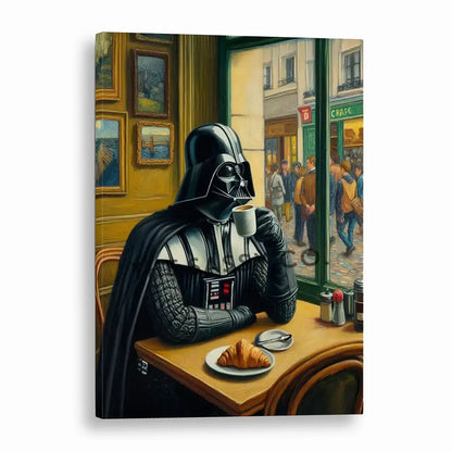 Vintage style Darth Vader coffee canvas wall art painting. Star Wars poster artwork print for home office, game room, or coffee corner decor. Cafe style funny star wars wall art for star wars fans, gamers. Wall art decor for Kitchen, dining and home wall art decor.