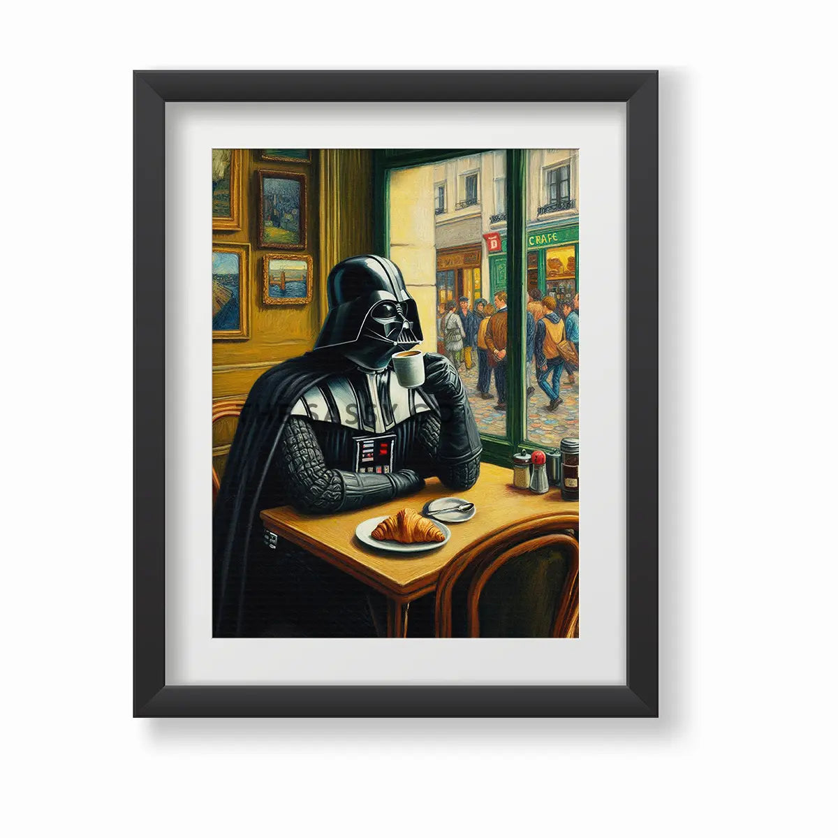 Vintage style Darth Vader coffee canvas wall art painting. Star Wars poster artwork print for home office, game room, or coffee corner decor. Cafe style funny star wars wall art for star wars fans, gamers. Wall art decor for Kitchen, dining and home wall art decor.