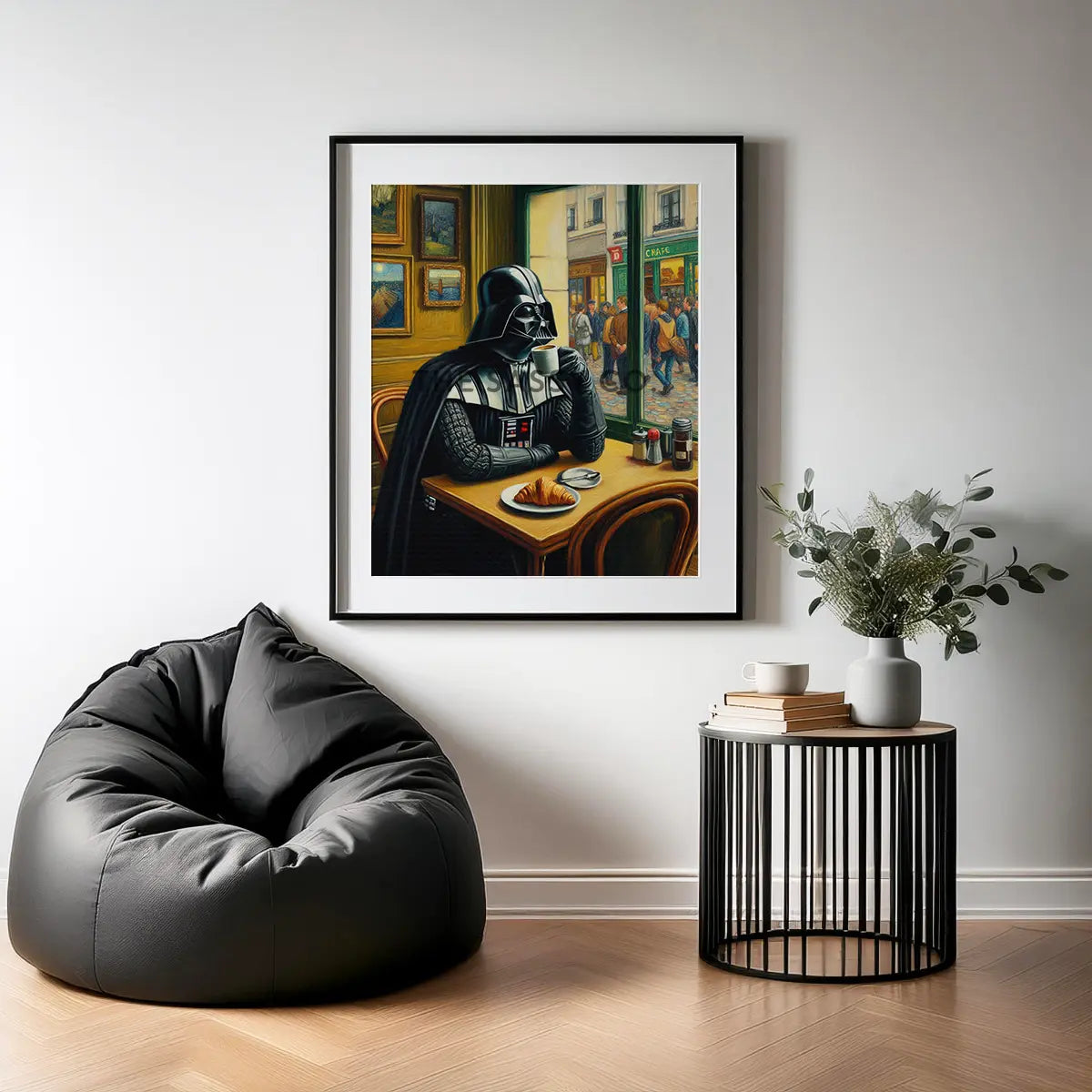 Vintage style Darth Vader coffee canvas wall art painting. Star Wars poster artwork print for home office, game room, or coffee corner decor. Cafe style funny star wars wall art for star wars fans, gamers. Wall art decor for Kitchen, dining and home wall art decor.