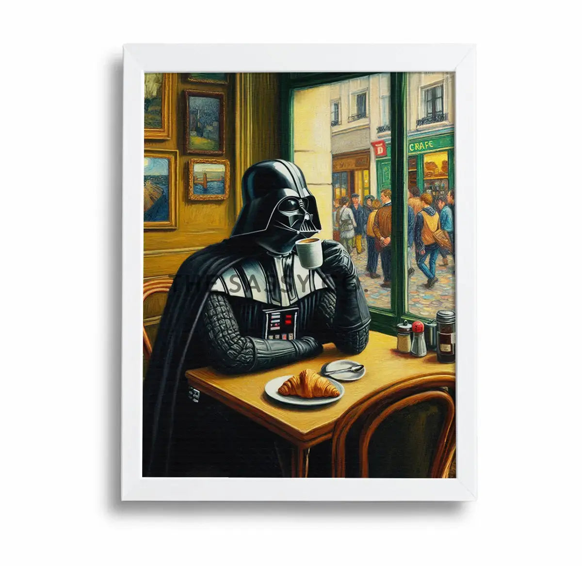 Vintage style Darth Vader coffee canvas wall art painting. Star Wars poster artwork print for home office, game room, or coffee corner decor. Cafe style funny star wars wall art for star wars fans, gamers. Wall art decor for Kitchen, dining and home wall art decor.