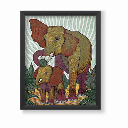 Modern abstract Elephant animal canvas painting wall art decor framed artwork for living room, bedroom decor. Green, yellow, red elephants aesthetic wall art home decor item for modern Indian home. Free Shipping. Buy best art prints, posters, modern unique artwork wall art decor shopping online in India. 