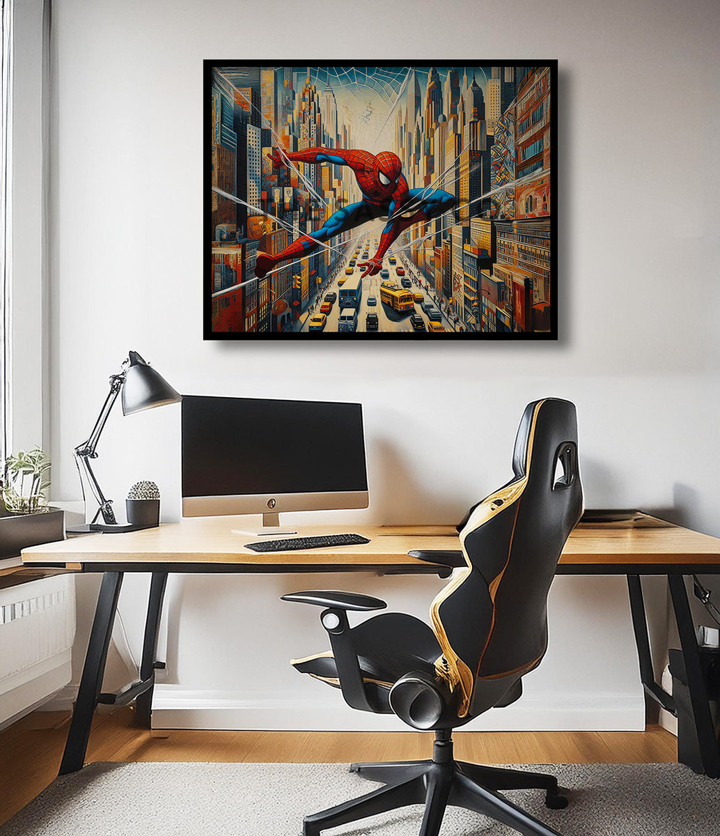 Spiderman in the city wall art painting canvas print, framed print for bedroom, game room decor