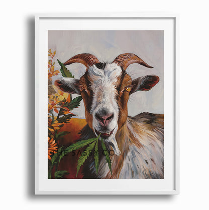 Rustic Funny farm animal, Whimsical Goat wall art painting canvas print, framed print for home decor