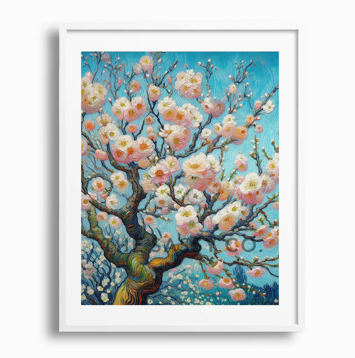 Van Gogh style Cherry blossom flowers floral botanical wall art painting canvas, framed print for bedroom, living room, home decor