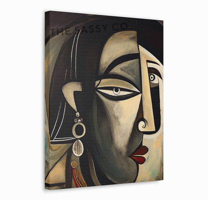 Picasso style modern woman wall art painting canvas print, framed prints for living room, home decor