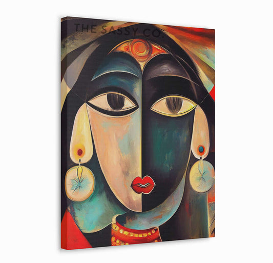 Picasso Style Indian Woman Abstract Wall Art Painting canvas print, framed print for living room and home decor