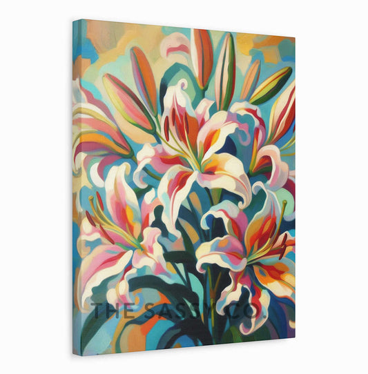 Colorful Floral, Botanical, Lilly flower wall art painting canvas print, framed print for bedroom, living room, home decor