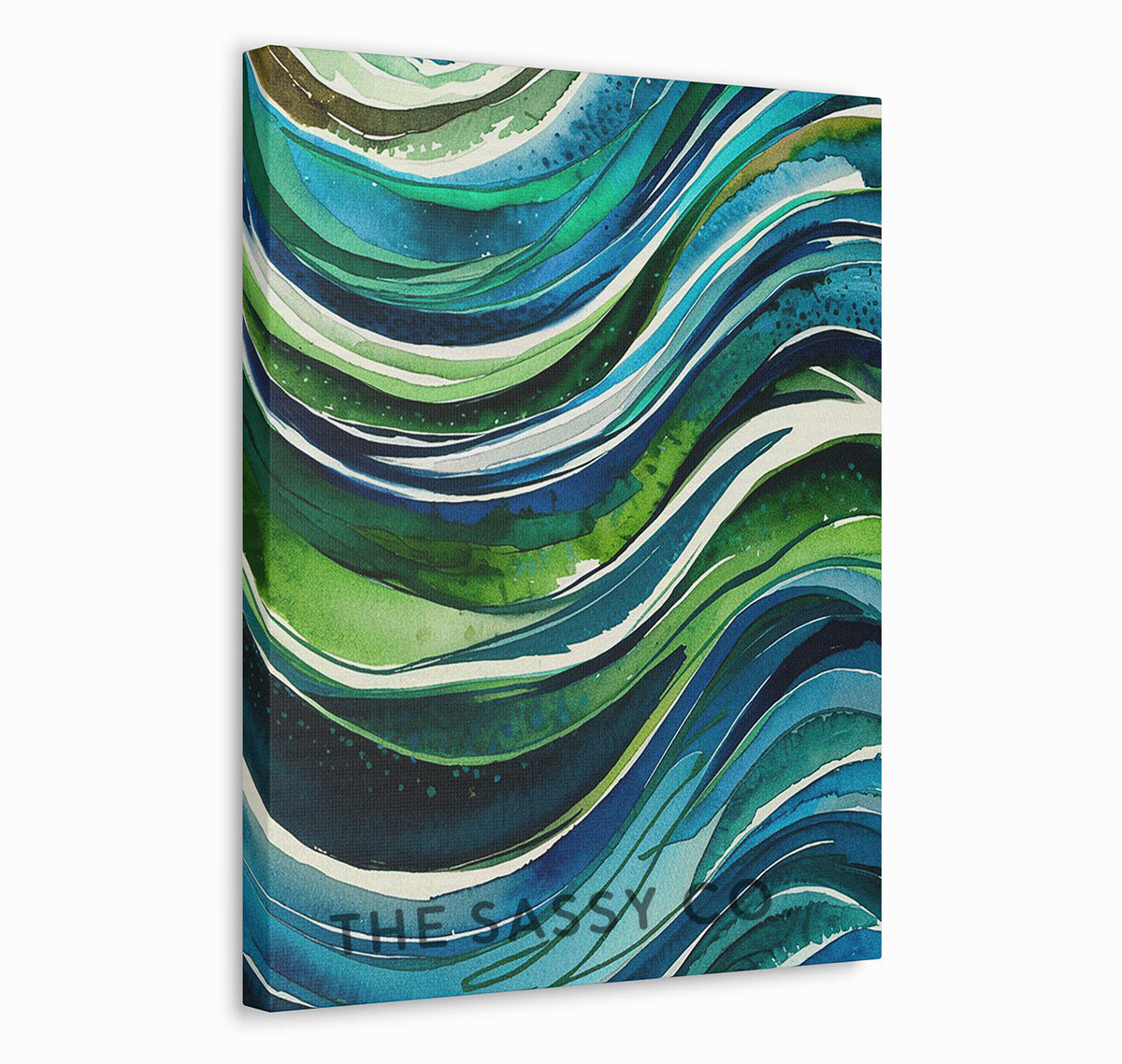 Watercolor style Abstract Nature Blue Green Sea Wall Art Painting Canvas Print, framed print for living room, office, home decor