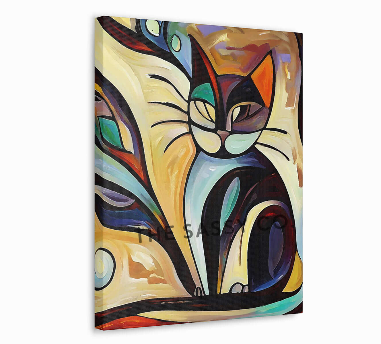 Picasso Style Abstract Cat Wall art painting canvas print, framed print for living room, bedroom, home decor