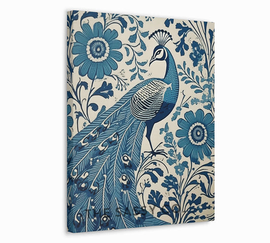 Rustic Floral Peacock Blue Paisley Wall Art Painting Canvas Print, Framed Print for bedroom, living room, home decor