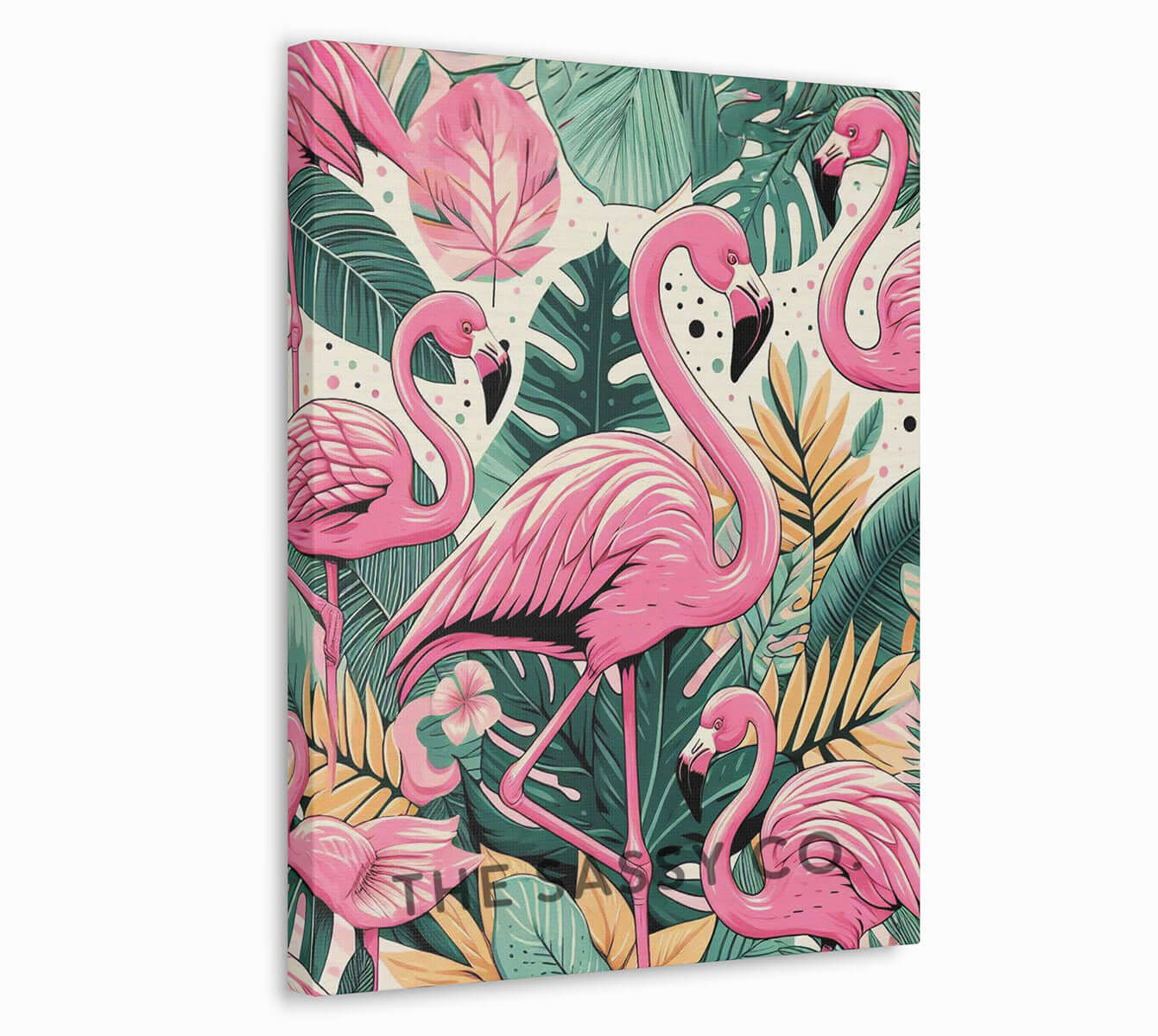 Modern pink flamingo, tropical animal wall art painting canvas print, framed print for bedroom, living room, home decor, art for kids room