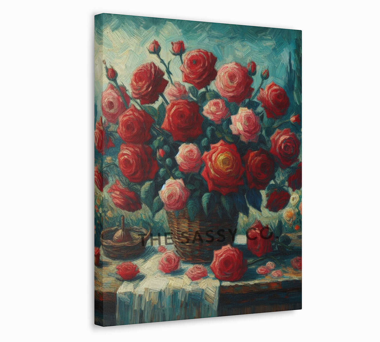 Vintage style Red pink Roses flowers floral botanical oil paint style wall art painting canvas & framed print for bedroom, living room, home decor