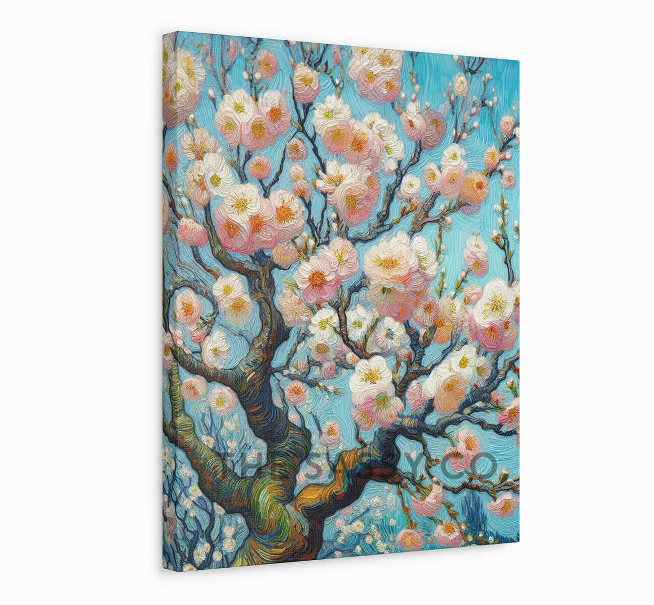 Van Gogh style Cherry blossom flowers floral botanical wall art painting canvas, framed print for bedroom, living room, home decor