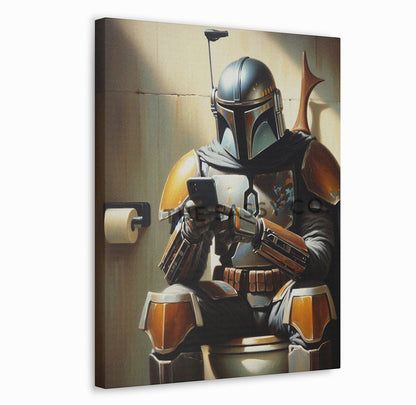 Star Wars inspired, Funny Mandalorian bathroom wall art painting canvas, framed print for bathroom decor