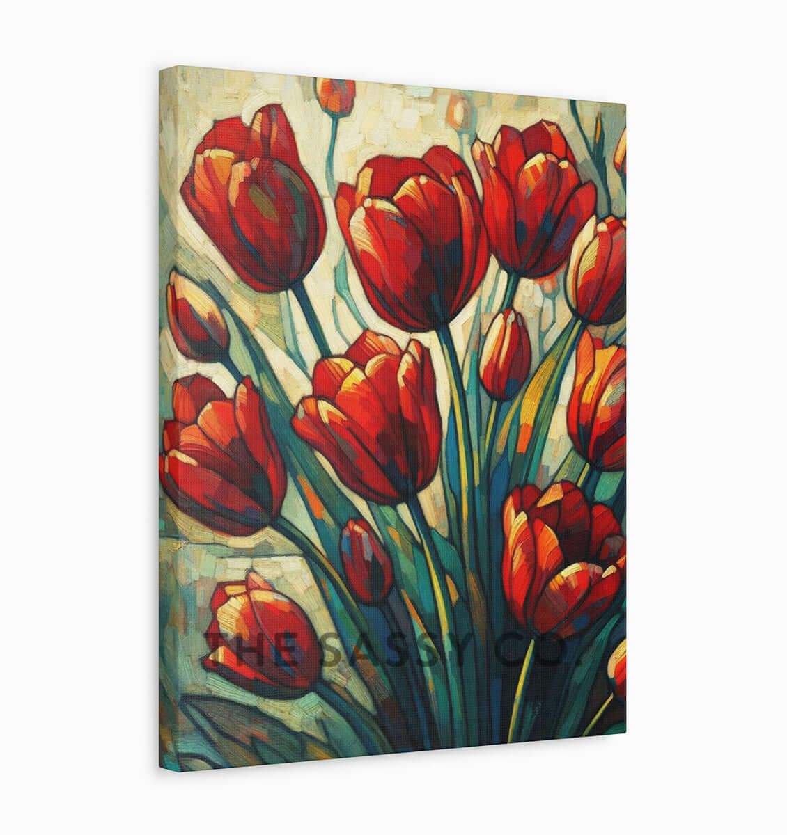 Floral red Tulips wall art painting canvas prints, framed prints bedroom wall, living room, home decor