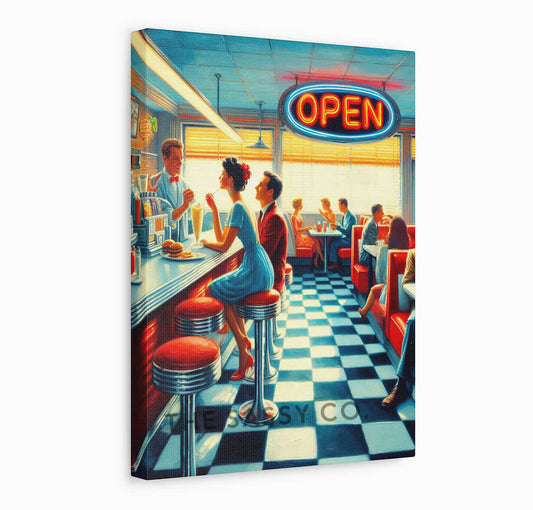 Retro dinner wall art painting as canvas print, framed prints for Kitchen, living room, home decor