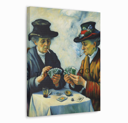 Elderly women smoking, playing cards wall art painting canvas and framed prints for Bedroom, living room, home decor