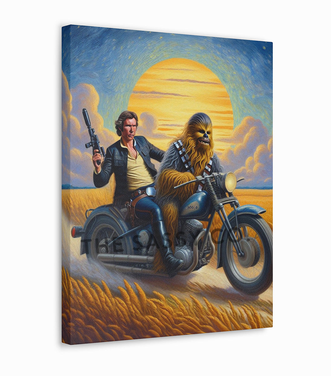 Star Wars inspired, Han Solo and Chewbacca wall art painting canvas print, framed prints for Bedroom, living room, game room and home decor