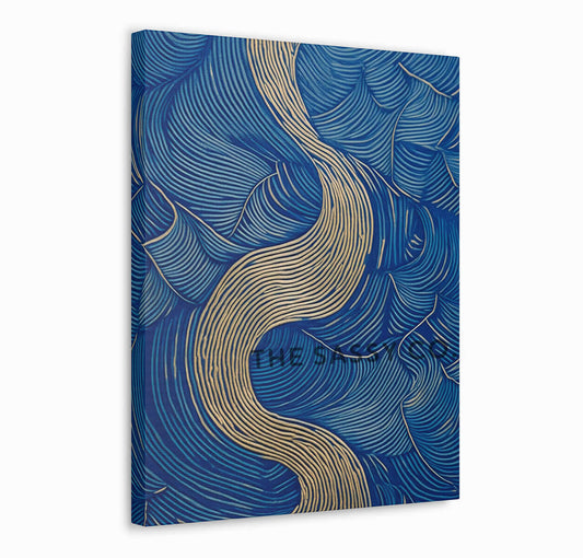 Nature inspired, blue river abstract wall art painting canvas & framed print for bedroom, living room, home decor