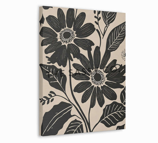 Minimalist Floral black daisy wall art painting canvas prints, framed prints bedroom, living room, home decor