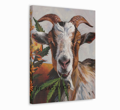 Rustic Funny animal, Whimsical Goat wall art painting canvas print, framed print for home decor