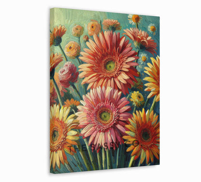 Colorful Floral Gerbera flower wall art painting canvas print, framed print for bedroom, living room, home decor